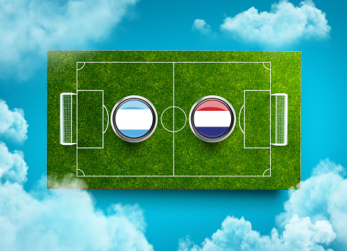 Argentina vs Croatia Versus screen banner Soccer concept. football field stadium, 3d illustration