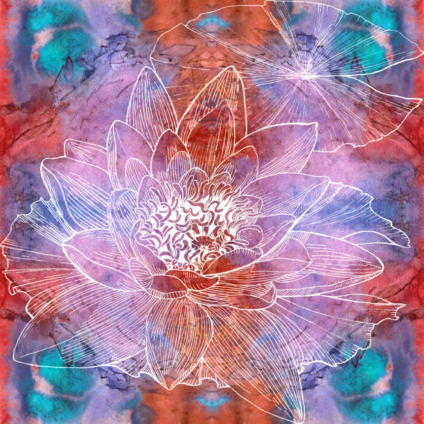 istock Lotus flower. Seamless pattern on a watercolor background. Wallpapers of medicinal, perfumery and cosmetic plants. Use printed products, signs, posters, postcards, packaging. 1448476857