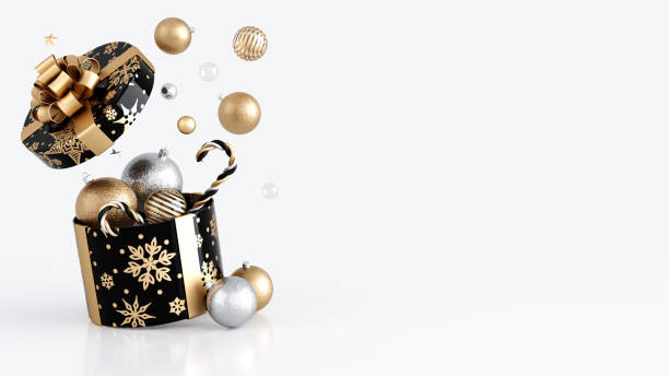 istock Modern Black, Golden And Silver Christmas Open Gift Box. New Year Concept - 3D Illustration 1448476891