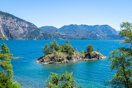 panoramic view of lacar lake, one of the seven that are located at san martin de los andes, argentina