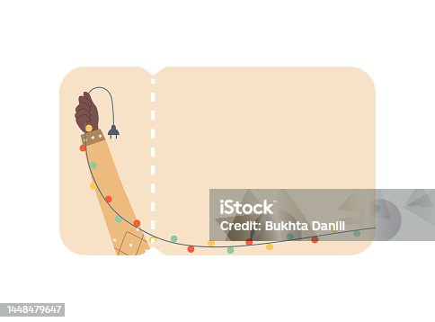 istock Holiday voucher mockup with garland plug in hands 1448479647