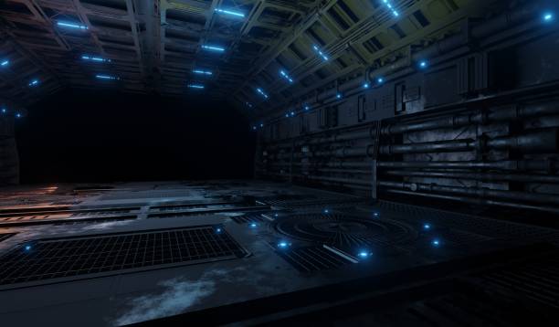 istock Underground central laboratory control room with lighting in dark scene 1448481330