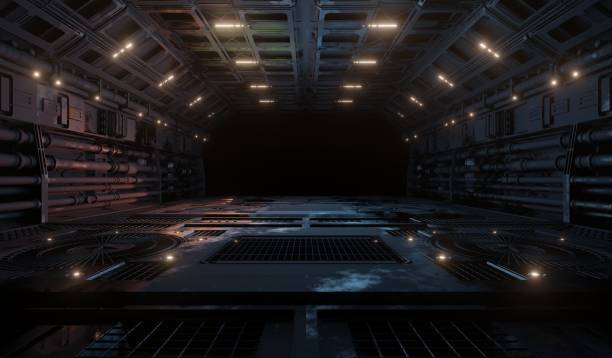 istock Central laboratory control room with corridor metal grate 1448481373