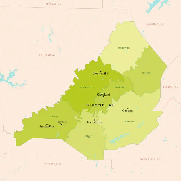 Vector illustration of AL Blount County Vector Map Green