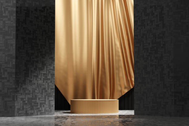 istock 3D rendering abstract black and gold platform podium product presentation backdrop 1448482410