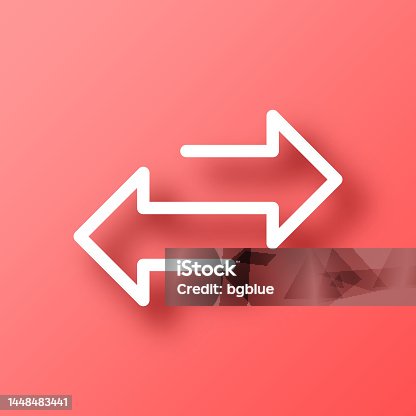 istock Transfer arrows. Icon on Red background with shadow 1448483441