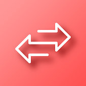 istock Transfer arrows. Icon on Red background with shadow 1448483441
