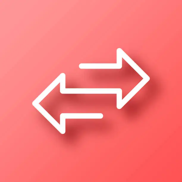 Vector illustration of Transfer arrows. Icon on Red background with shadow