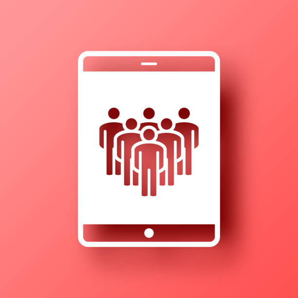illustrations, cliparts, dessins animés et icônes de médias sociaux sur tablette pc. icône sur fond rouge avec ombre - meeting business red backgrounds