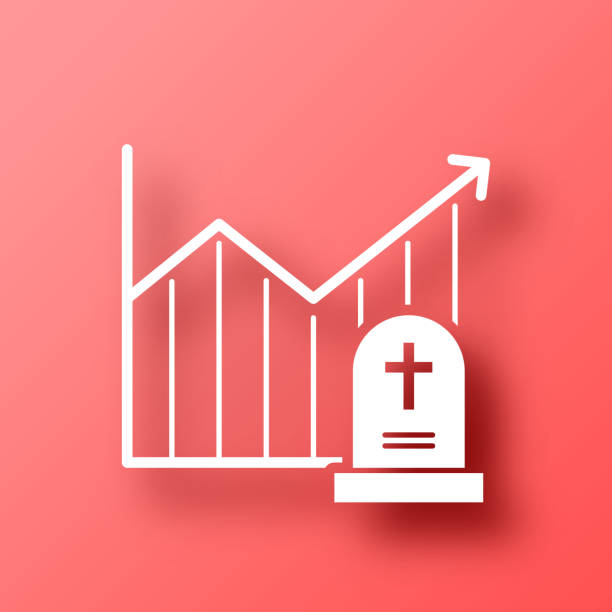 diagramm der erhöhten mortalität. symbol auf rotem hintergrund mit schatten - red background grafiken stock-grafiken, -clipart, -cartoons und -symbole