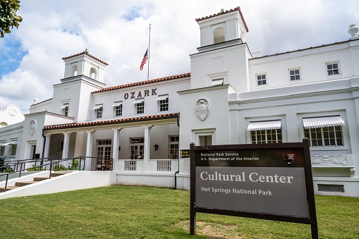 Hot Springs NP, AR, USA - September 10, 2022: The Ozark Bathhouse Cultural Center