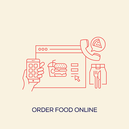 Order Food Online Related Design with Line Icons. Simple Outline Symbol Icons.