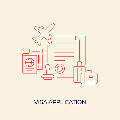 Visa Application Related Design with Line Icons. Simple Outline Symbol Icons.