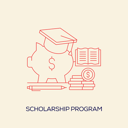 Scholarship Program Related Design with Line Icons. Simple Outline Symbol Icons.