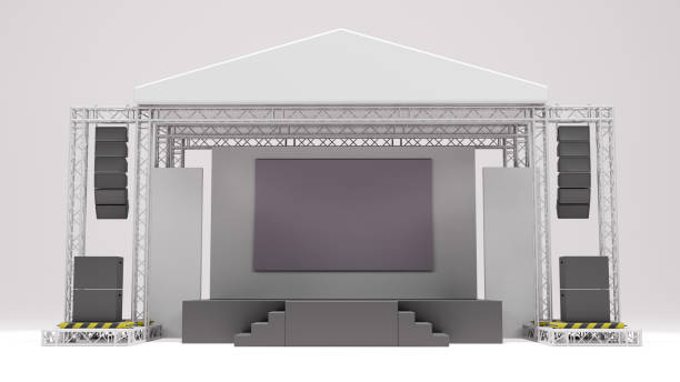 istock 3D rendering of the stage show and truss construction with a sound system for concert performance business 1448488400
