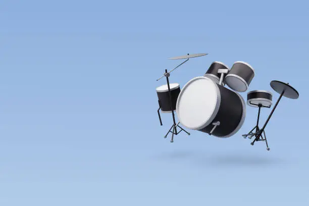 Vector illustration of 3d Vector Black Drum set, Music and Instrument concept