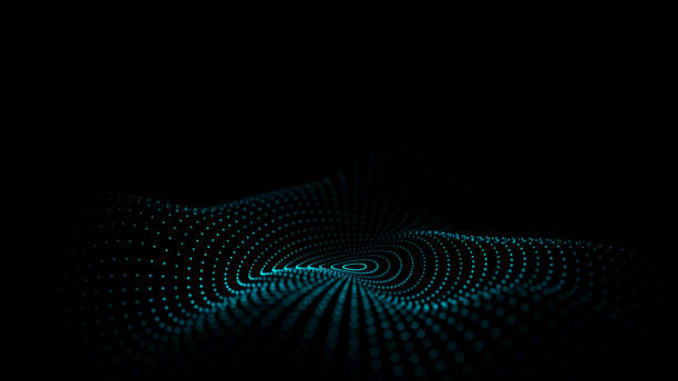 istock Futuristic dark background. The wave effect of a web of blue dots. Big data. Illustration of technologies and artificial intelligence. The effect of particle oscillation. 3D rendering. 1448488697