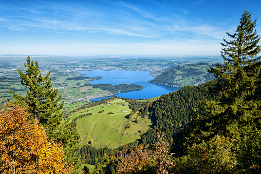 Spectacular panoramic view over lake Zug