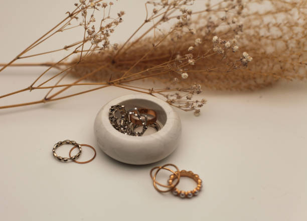 istock White round ceramic vase with silver and gold rings 1448489149