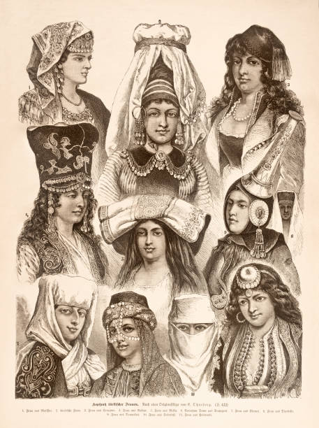 istock Different hats and headgear of turkish women illustration 1888 1448490297