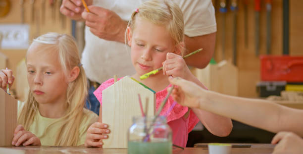 istock Girls painting model house 1448491892