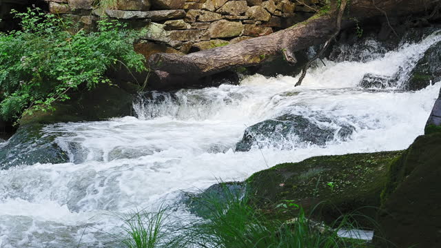 Slow motion water flow in the Anllons river, Refugio de Verdes, Galicia, Spain