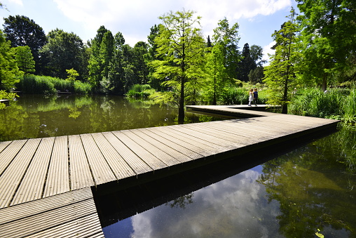 Walking and fishing bridge on the water. High quality photo