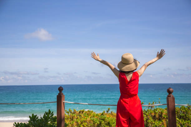Asian woman happy travelling