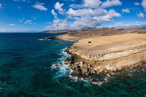 Aerial view of cliff Punta de Guadalupe, Fuerteventura, Spain