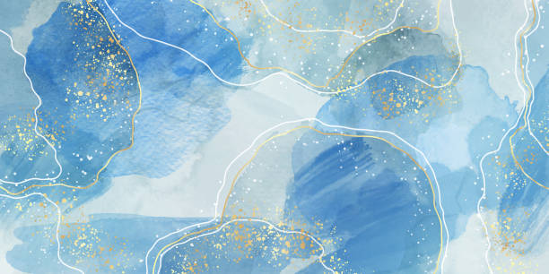 金色の線を持つグレイネイビーの液体大理石の水の色の背景。ペイントブラシパターンを持つほこりっぽいシアンブルーのエレガントなモダンなキャンバスの壁紙。結婚式の招待状、メニュ� - textured marbled effect backgrounds stone点のイラスト素材／クリップアート素材／マンガ素材／アイコン素材