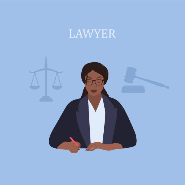 zawód prawnika. sędzia. czarna kobieta, zawodowa prawniczka. płaski styl. wektor - prawnik obrazy stock illustrations