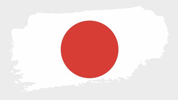 японский флаг с гранжевой текстурой в стиле мазка кисти. - japanese flag flag japan illustration and painting stock illustrations