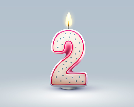 Happy Birthday years anniversary of the person birthday, Candle in the form of numbers two of the year. Vector illustration