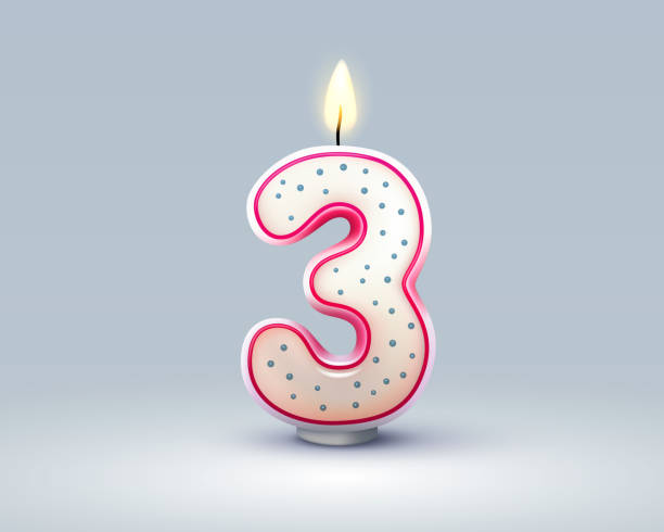 illustrations, cliparts, dessins animés et icônes de joyeux anniversaire anniversaire de la personne anniversaire, bougie sous la forme des numéros trois de l’année. vecteur - 2 3 years