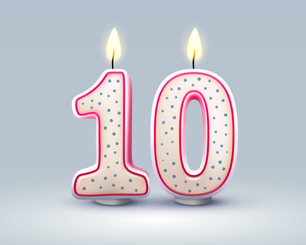 생일 축하합니다. 생일 10 주년, 숫자의 형태로 촛불. 벡터 - number 10 stock illustrations