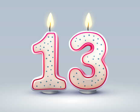 Happy Birthday years. 13 anniversary of the birthday, Candle in the form of numbers. Vector illustration