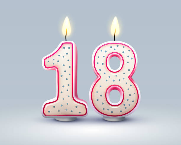 ilustraciones, imágenes clip art, dibujos animados e iconos de stock de feliz cumpleaños años. 18 aniversario del cumpleaños, vela en forma de números. vector - número 18