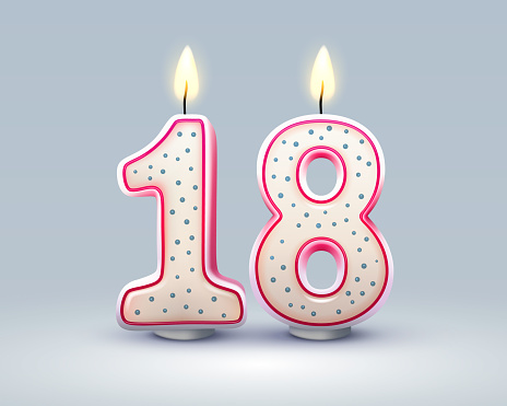 Happy Birthday years. 18 anniversary of the birthday, Candle in the form of numbers. Vector illustration