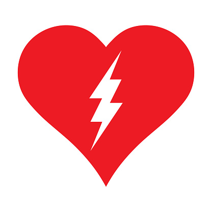 Red heart lightning icon, vector love valentine day design element.