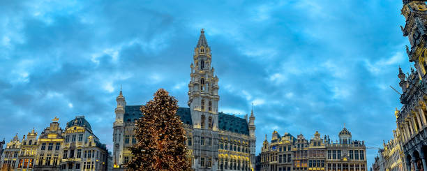 istock Christmas light decorations in Grand Place Brussels central square 1448503762