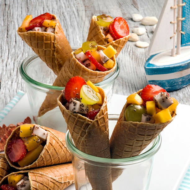 istock Organic fruit salad with chia in cornets 1448504437