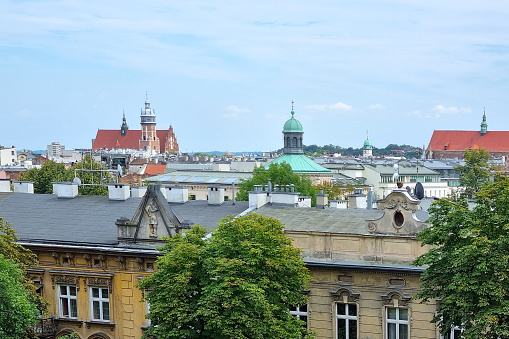 Krakow, Poland, October 15, 2022 roofs of buildings in Krakow