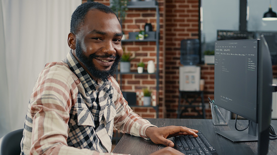Head Software Developer Software Developer Typing Programming Code On Computer Keyboard Turning ...