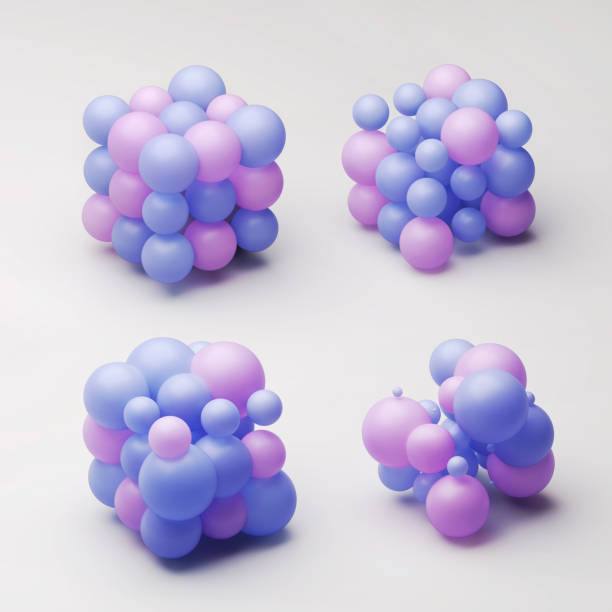 istock 3D illustration of Four different box forms grouped of pastel colored balls. 1448510665