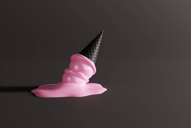 istock Melted ice cream in a black waffle on the ground and dark background. 1448512353