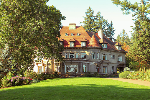 Portland, Oregon, USA- October 2, 2022: Pittock Mansion exterior a French Renaissance-style château used to be occupied by one of the most influential families and today a historic house museum