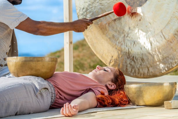 istock Woman doing music sound therapy 1448513747