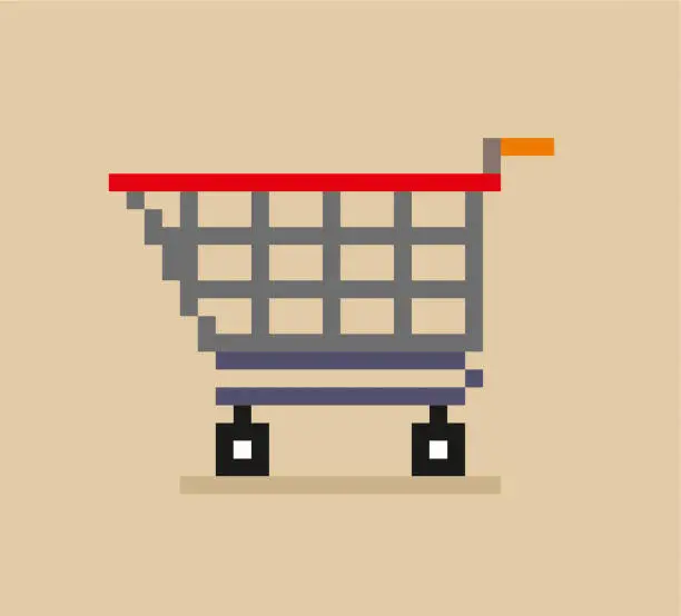 Vector illustration of Shopping cart pixel illustration