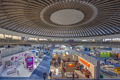 Belgrade, Serbia - November 08, 2022: Furniture Equipment Interior Decoration Show Fair Expo in Large Hall.