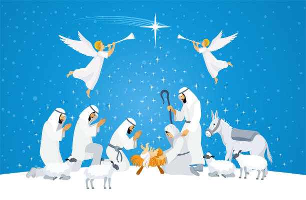 istock Birth of Christ. Nativity Scene. Christmas scene and shepherd. 1448517332